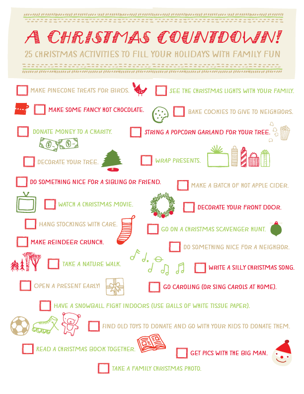 Use our Christmas countdown printable to fill your holidays with family fun