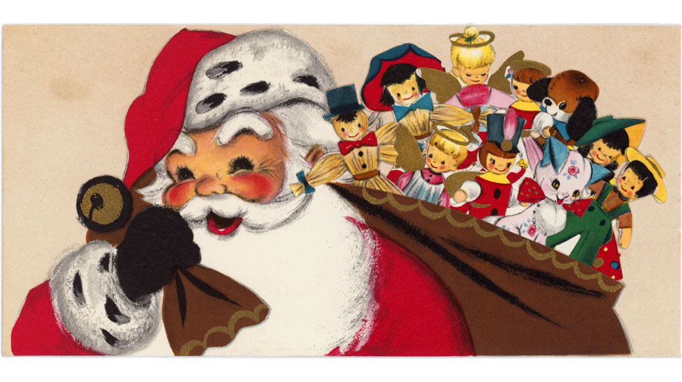 Details about   20 New VINTAGE MID CENTURY CHRISTMAS CARDS SANTA CLAUS BAG OF TOYS Dog Tree