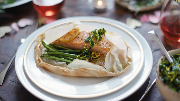 Pucker Up! Romantic Dinner Recipes for Valentine's Day: Salmon and Asparagus en Papillote with Lemony Gremolata #MyHallmark #MyHallmarkIdeas