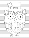 Free Printable St. Patrick’s Day Coloring Pages: Lucky Owl