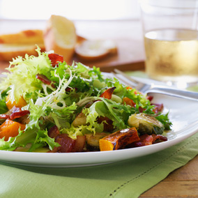 Winter Salad Recipes: Warm Salad with Bacon, Roasted Squash & Brussels Sprouts #MyHallmark #MyHallmarkIdeas