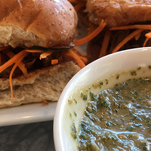 Asian pulled pork sliders recipe with basil chimichurri