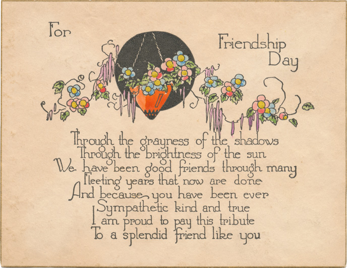 A vintage Friendship Day card from the 1920s