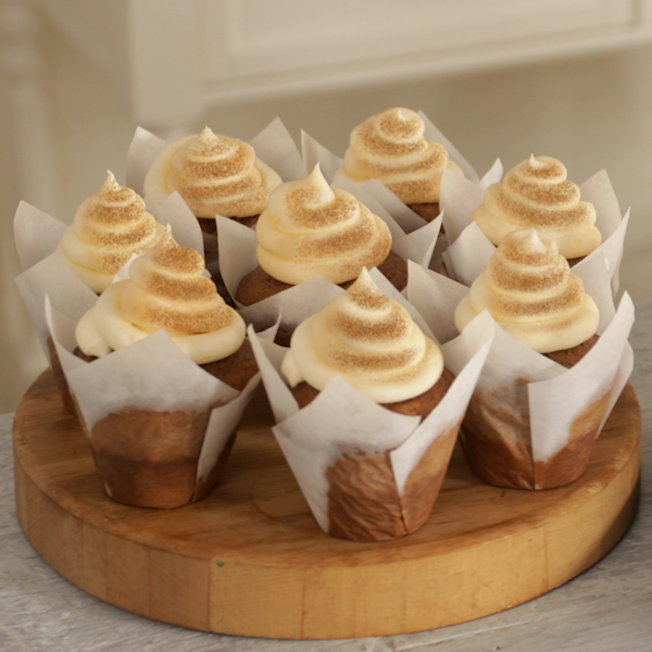 Chocolate-Gingerbread Cupcakes with Toasted Marshmallow Frosting