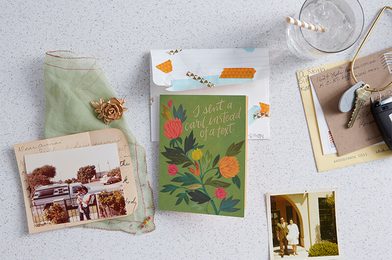 Greeting card with tuck in gifts and photos