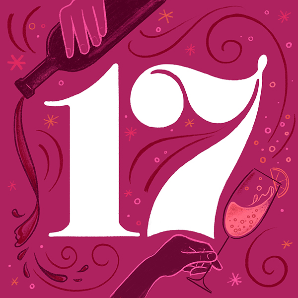 Number 17 with symbols for wine and spirits [Anniversary Gifts by Year]
