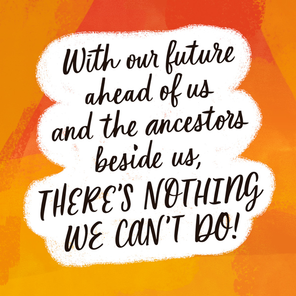 A hand lettered quote that reads, 