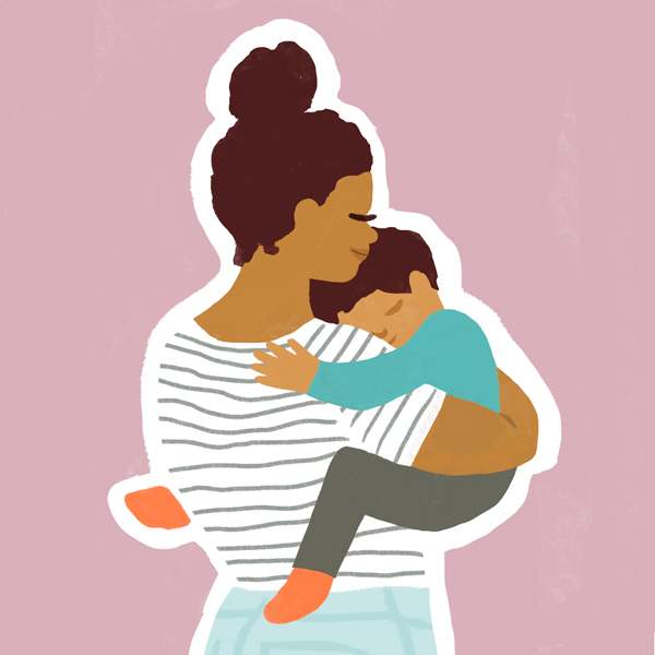 An illustration of a mother holding her child