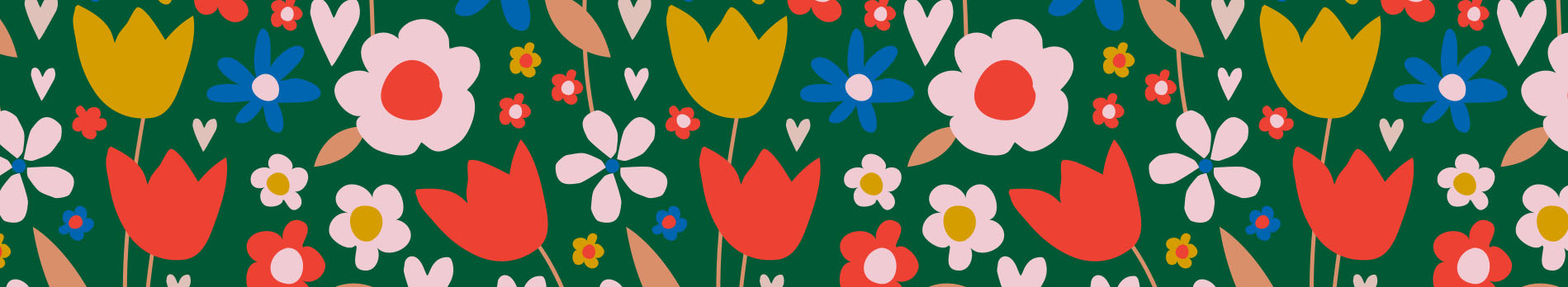 An illustration of flowers in different colors on a deep green background.