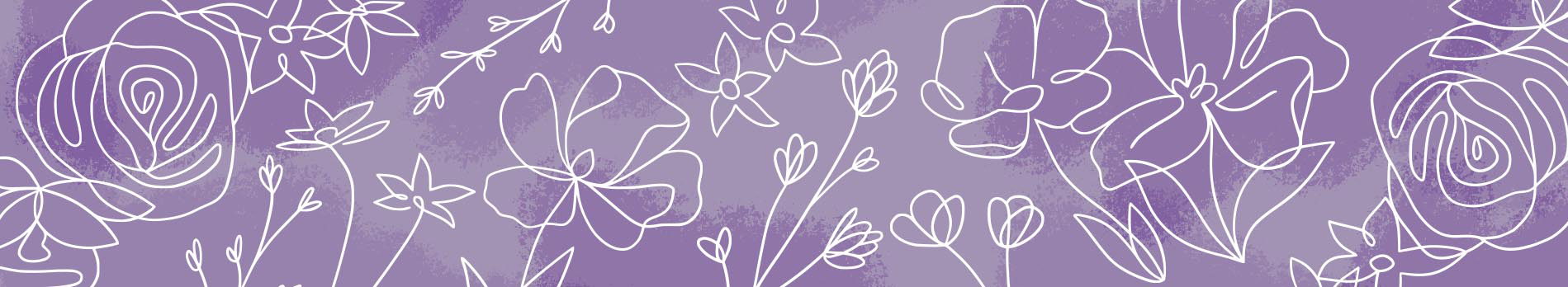 A line drawing of a variety of flowers on a textured purple background.