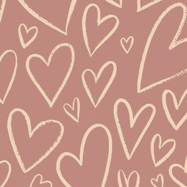 Heart line drawings on a mauve background.