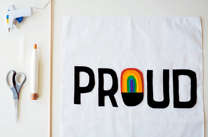 A DIY Pride Month flag with the word 