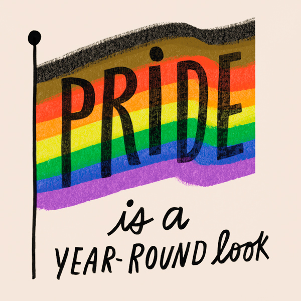 A hand lettered Pride Month quote that reads, 