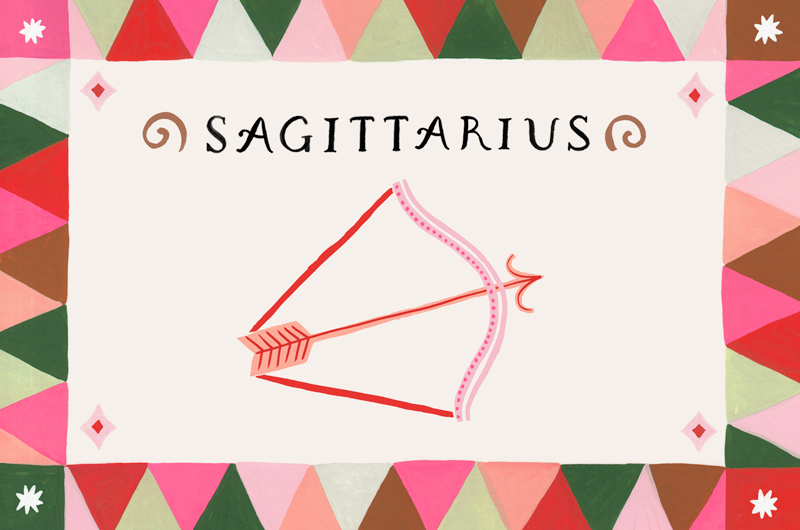 An illustration of a bow and arrow, representing the Sagittarius zodiac sign.