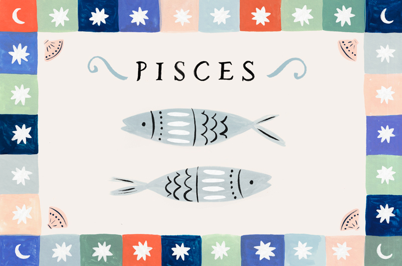 An illustration of two fish, representing the Pisces zodiac sign.