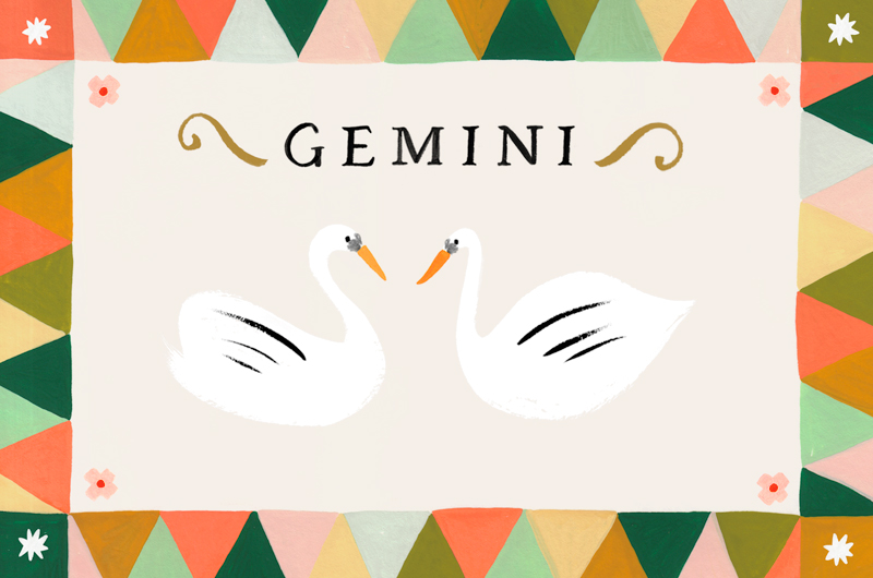 An illustration of two swans, representing the Gemini zodiac sign.