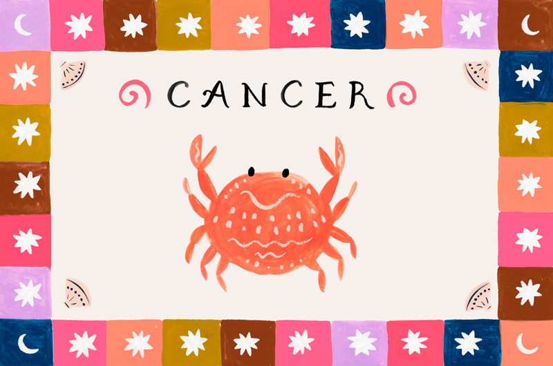 An illustration of a crab, representing the Cancer zodiac sign.