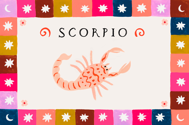 An illustration of a scorpion, representing the Scorpio zodiac sign.