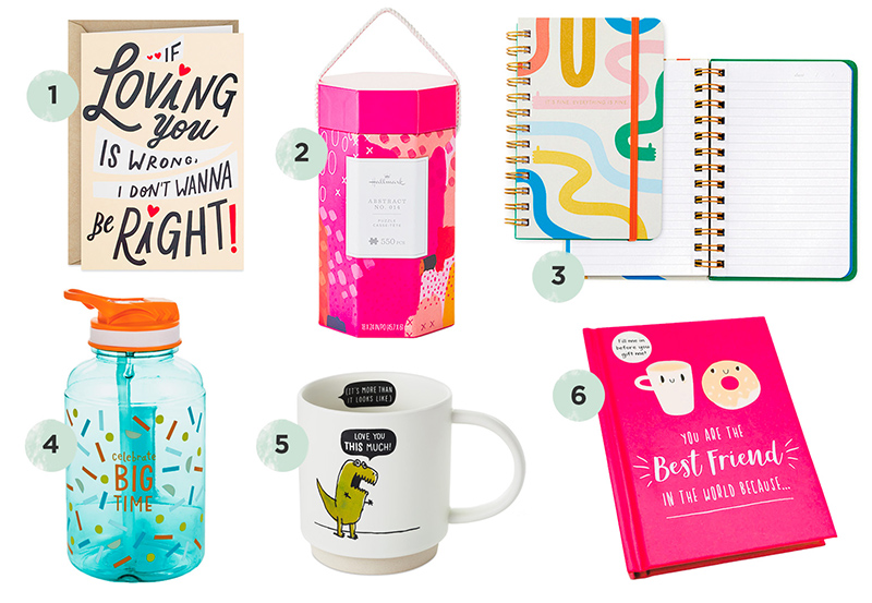 A selection of funny anniversary gift ideas, including a card that reads, 