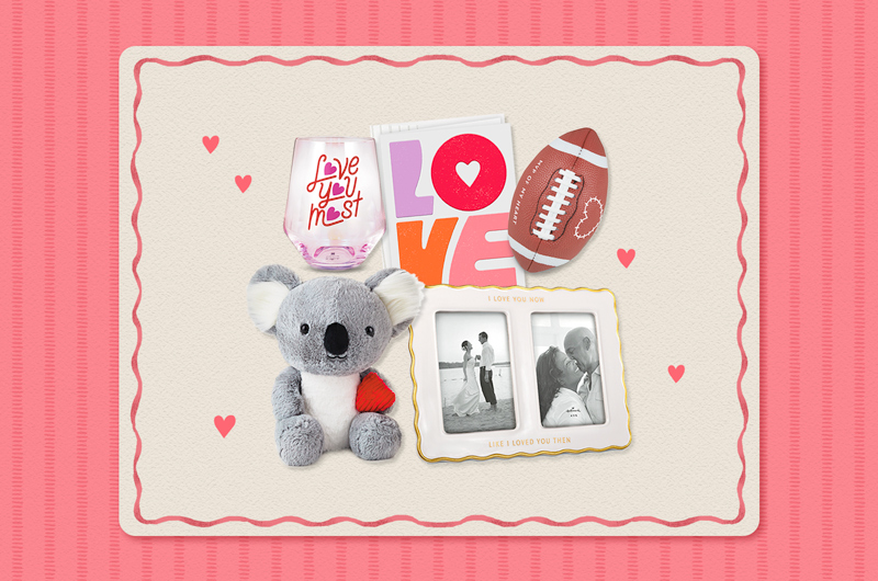 A collection of gifts for a girlfriend or wife that includes a plush football with the words, 