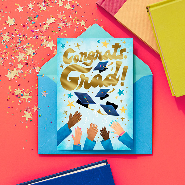A graduation card that says 