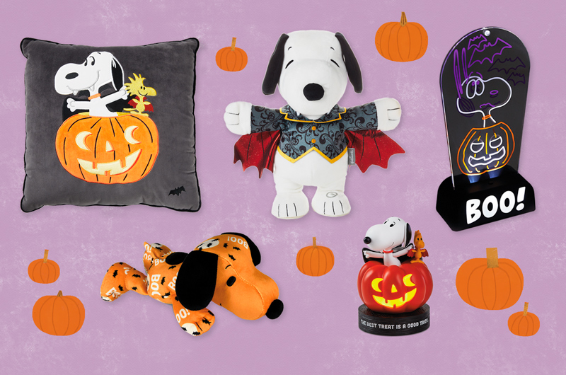 An assortment of Peanuts Snoopy-themed Halloween gifts.