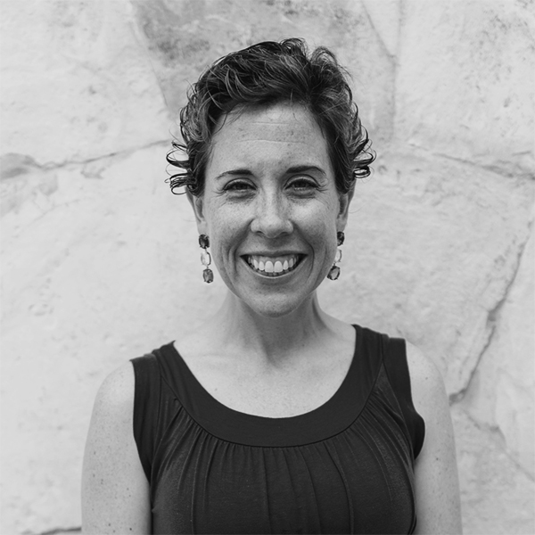 A black and white portrait of DaySpring contributing author Laura Kelly Fanucci.