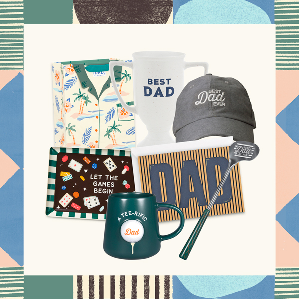 A selection of Father's Day gifts including a baseball cap that reads, 