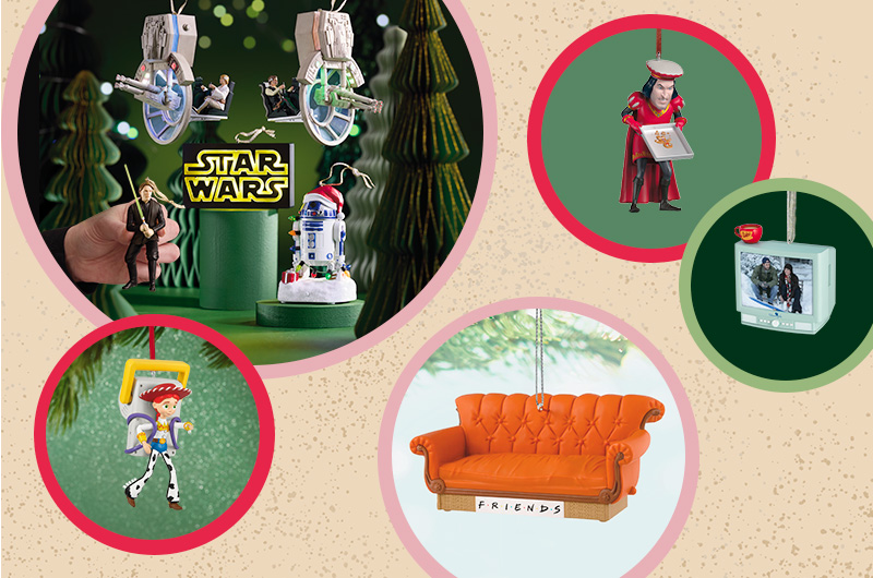 A collage of Keepsake Ornaments, including Jessie from Disney Pixar 