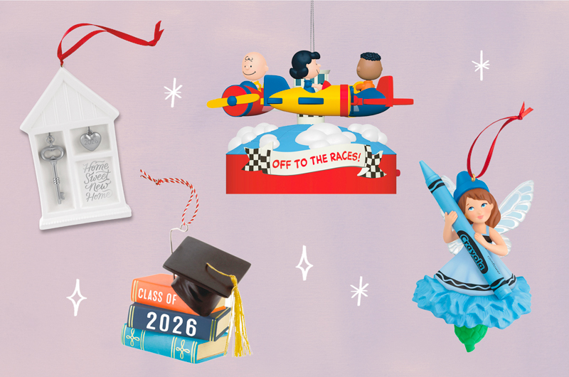 A collection of Keepsake Ornaments meant for a variety of occasions, including a 