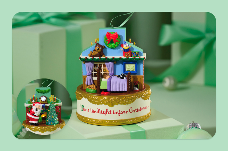 A high magic Keepsake ornament that features movement, light and music, and depicts a scene from the classic Christmas poem, 